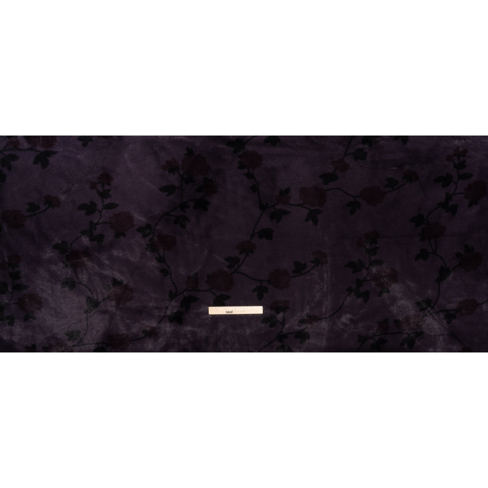 Plush Short Pile Recycled Polyester Faux Fur - Dark Purple, Charcoal and Burgundy Floral Print - Full