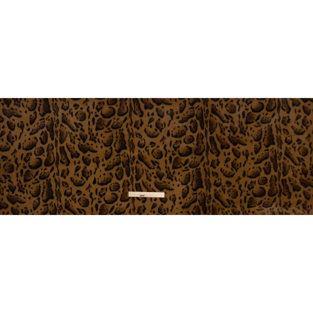 Plush Short Pile Recycled Polyester Faux Fur - Tan, Brown and Black Animal Spots Print Full