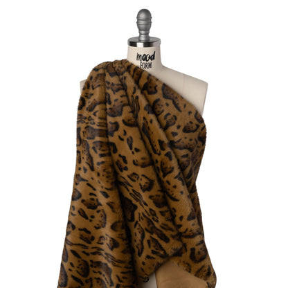 Plush Short Pile Recycled Polyester Faux Fur - Tan, Brown and Black Animal Spots Print Drape