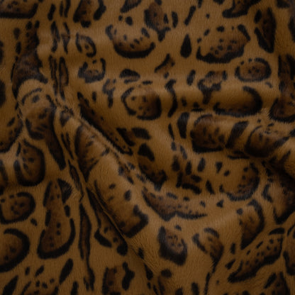 Plush Short Pile Recycled Polyester Faux Fur - Tan, Brown and Black Animal Spots Print