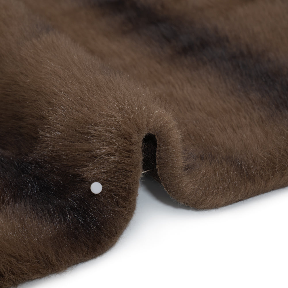 Plush Short Pile Recycled Polyester Faux Fur - Light Brown and Black Woodgrain Print - Detail
