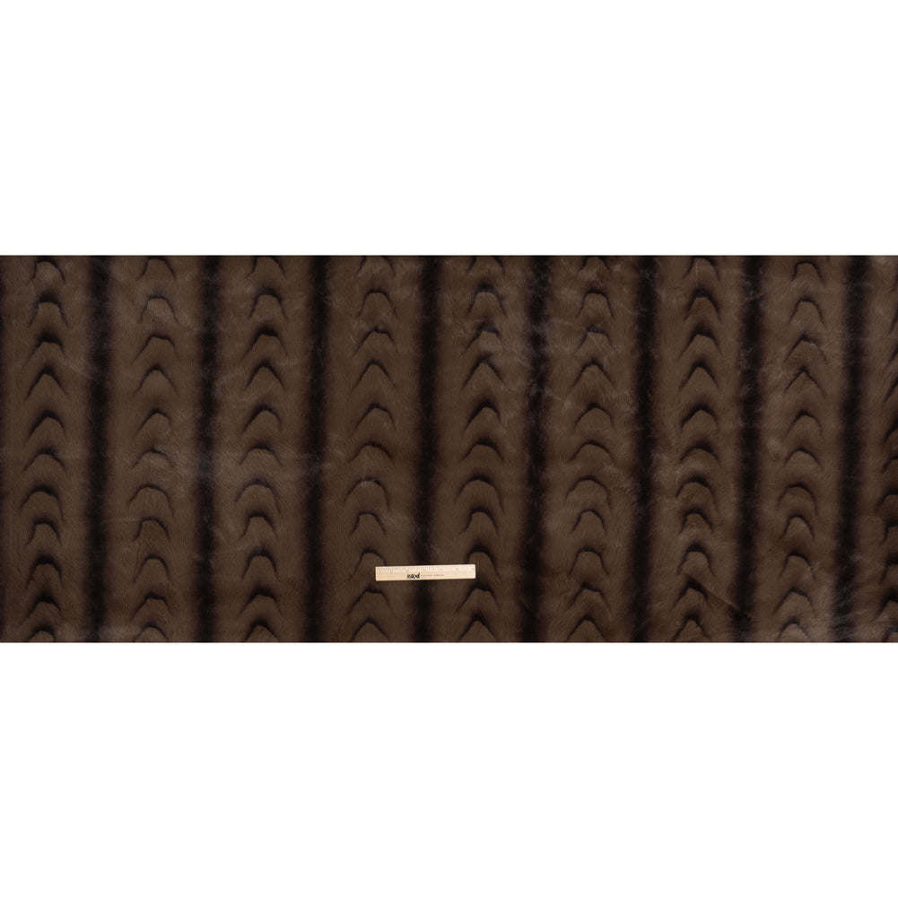 Plush Short Pile Recycled Polyester Faux Fur - Light Brown and Black Woodgrain Print - Full