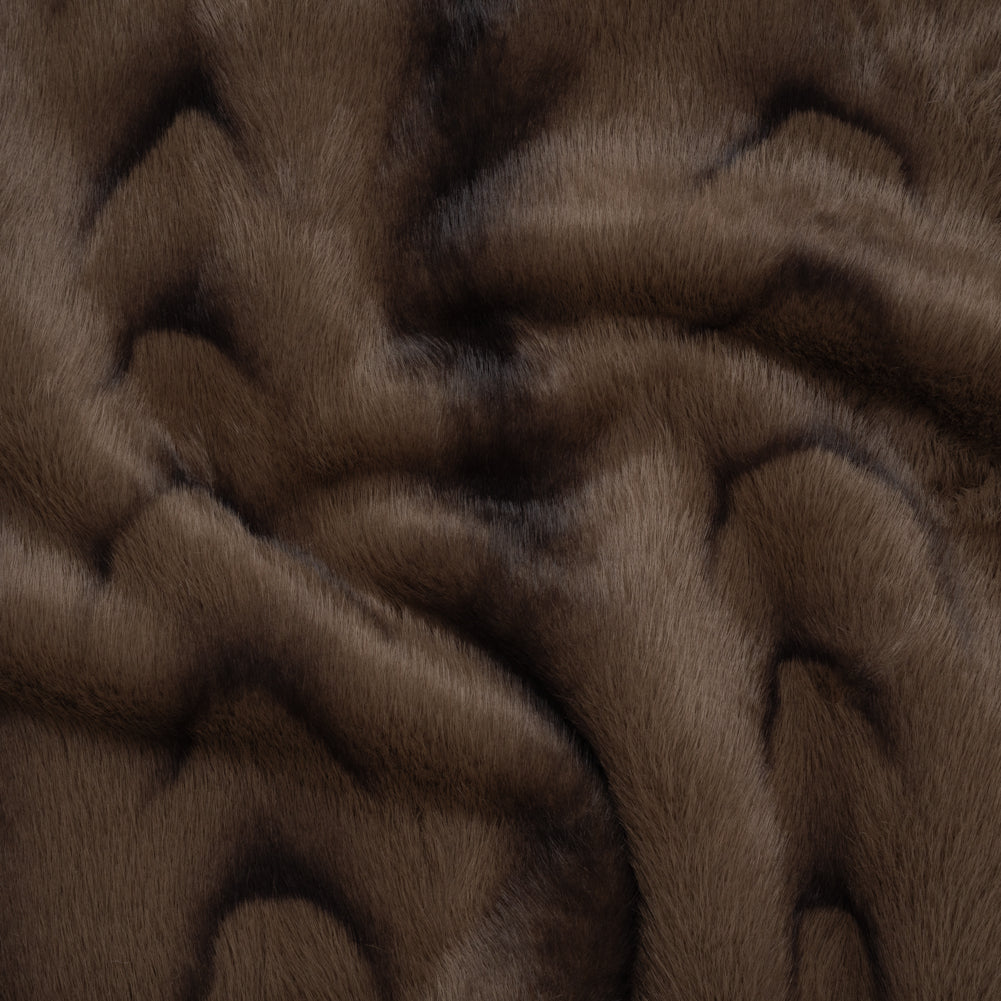 Plush Short Pile Recycled Polyester Faux Fur - Light Brown and Black Woodgrain Print