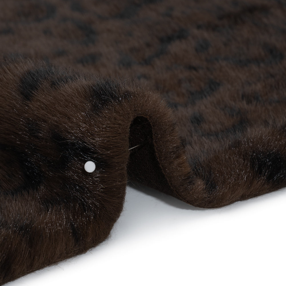 Plush Short Pile Recycled Polyester Faux Fur - Chocolate Brown and Black Animal Print - Detail
