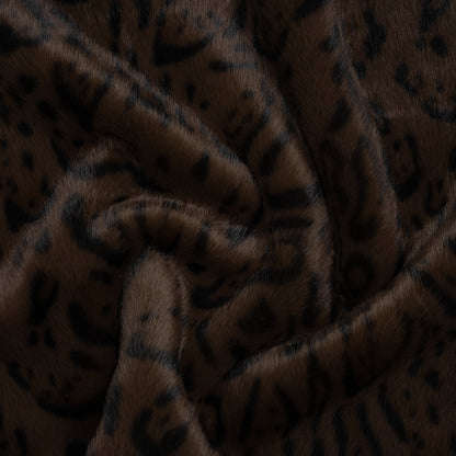 Plush Short Pile Recycled Polyester Faux Fur - Chocolate Brown and Black Animal Print