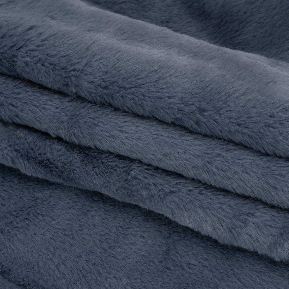 Short Pile Recycled Polyester Faux Fur - Slate Blue Cut Stripes