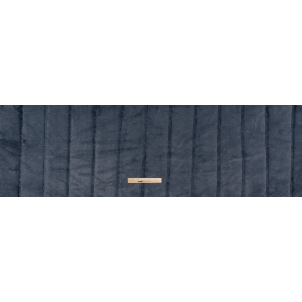 Short Pile Recycled Polyester Faux Fur - Slate Blue Cut Stripes