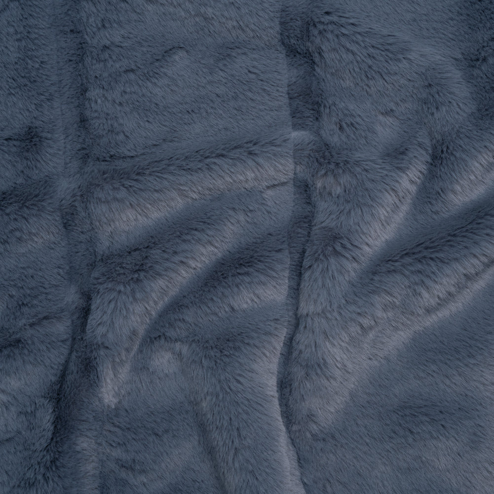 Short Pile Recycled Polyester Faux Fur - Slate Blue Cut Stripes