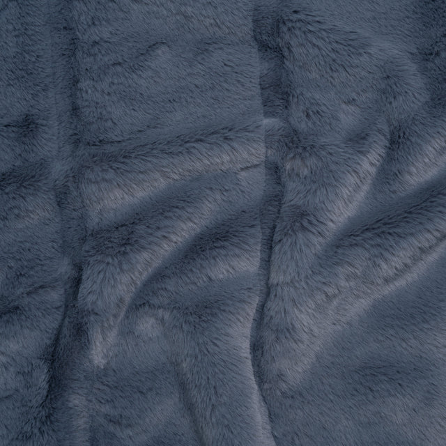 Short Pile Recycled Polyester Faux Fur - Slate Blue Cut Stripes