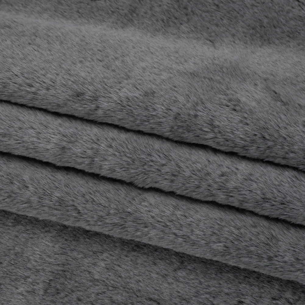 Two-Tone Short Pile Recycled Polyester Faux Fur - Black and Gray - Folded