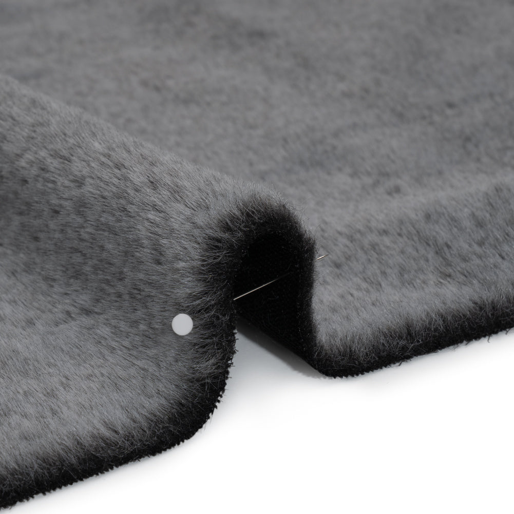 Two-Tone Short Pile Recycled Polyester Faux Fur - Black and Gray - Detail