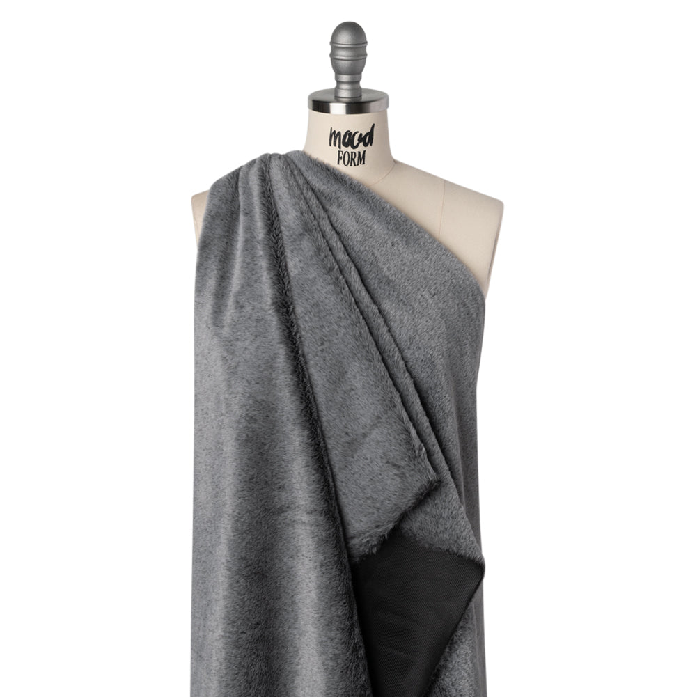 Two-Tone Short Pile Recycled Polyester Faux Fur - Black and Gray - Drape