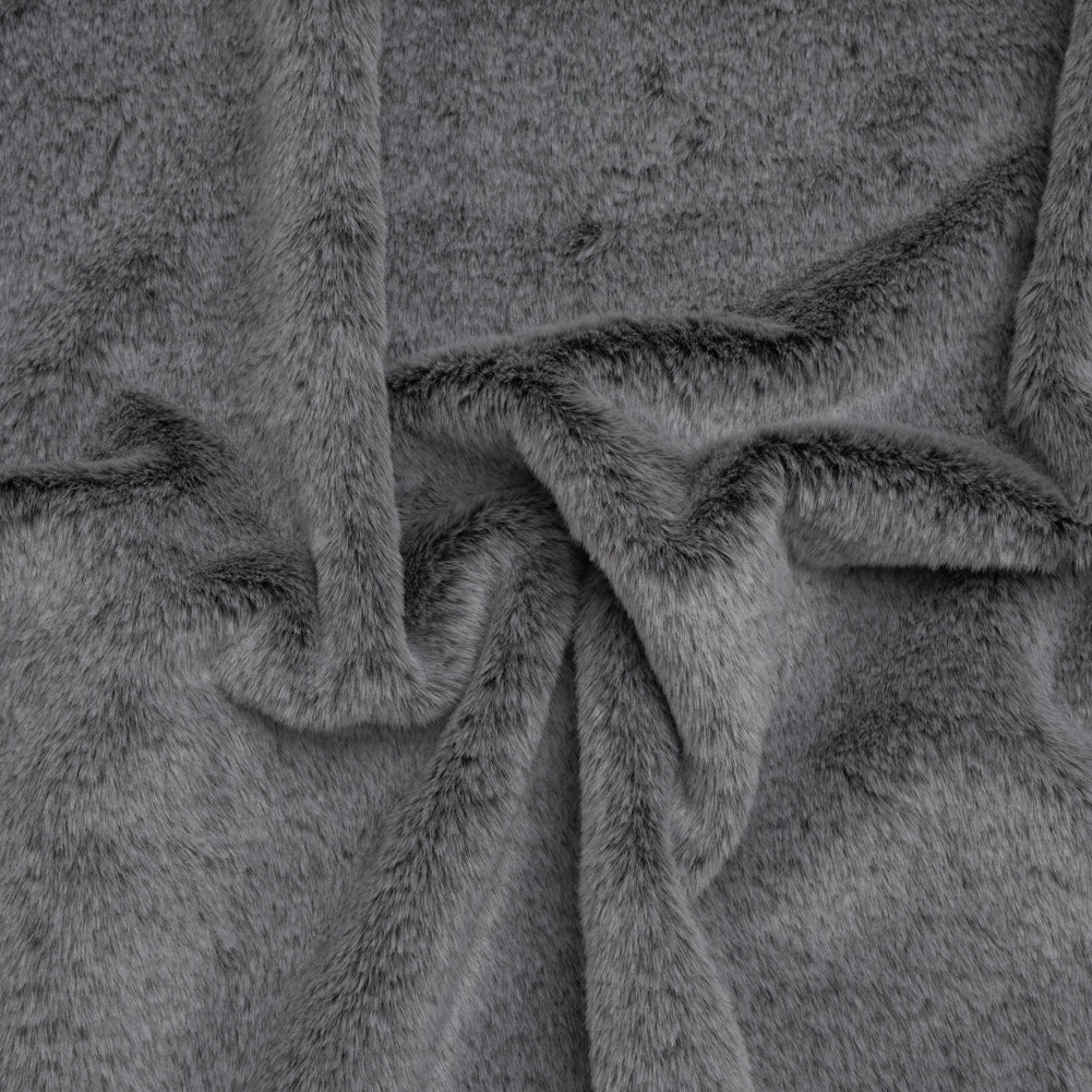 Two-Tone Short Pile Recycled Polyester Faux Fur - Black and Gray