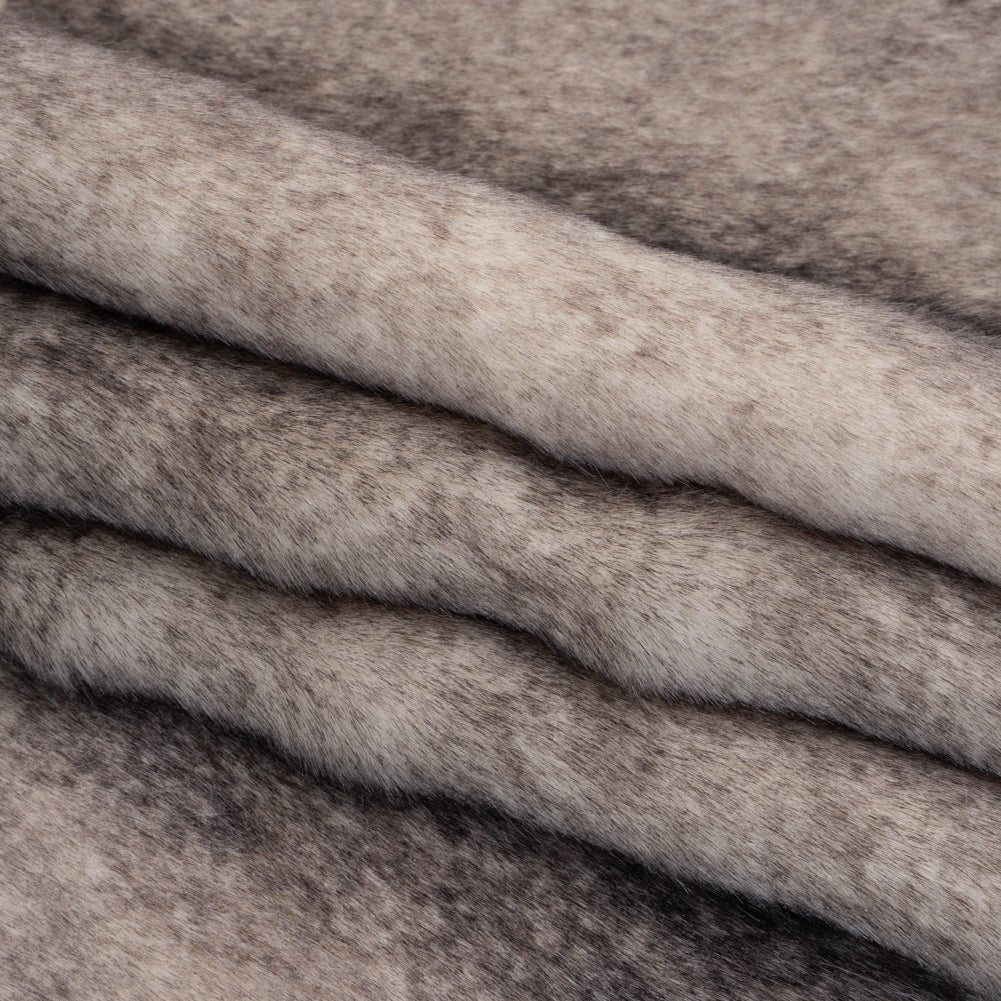 Plush Two-Tone Medium Pile Recycled Polyester Faux Fur - Ivory and Gray - Folded