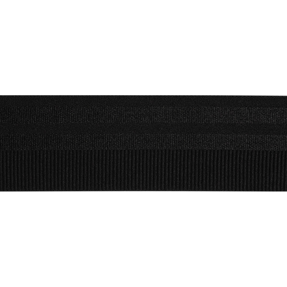 Nylon Elastic Trim with Satin Stripes and Ribbing Made in Italy - 1.625" - Black