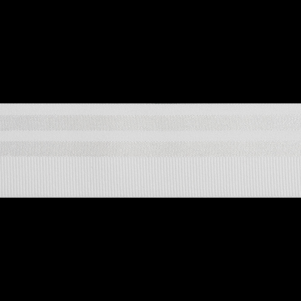 Nylon Elastic Trim with Satin Stripes and Ribbing Made in Italy - 1.625" - White