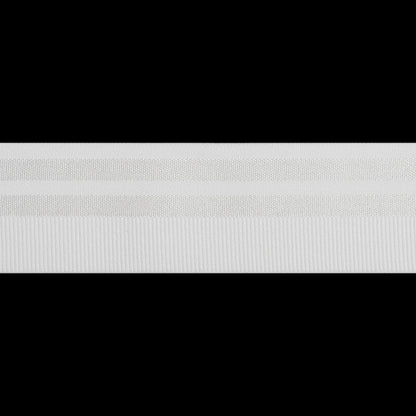 Nylon Elastic Trim with Satin Stripes and Ribbing Made in Italy - 1.625" - White