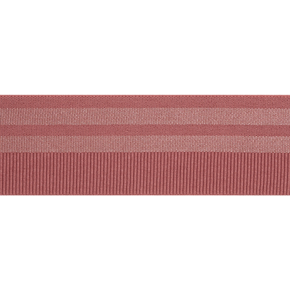 Nylon Elastic Trim with Satin Stripes and Ribbing Made in Italy - 1.625" - Dusty Rose