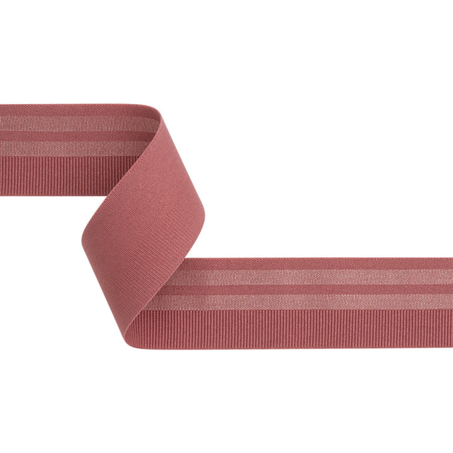 Nylon Elastic Trim with Satin Stripes and Ribbing Made in Italy - 1.625" - Dusty Rose