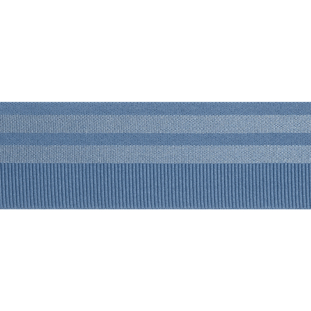 Nylon Elastic Trim with Satin Stripes and Ribbing Made in Italy - 1.625" - Country Blue