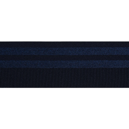 Nylon Elastic Trim with Satin Stripes and Ribbing Made in Italy - 1.625" - Navy
