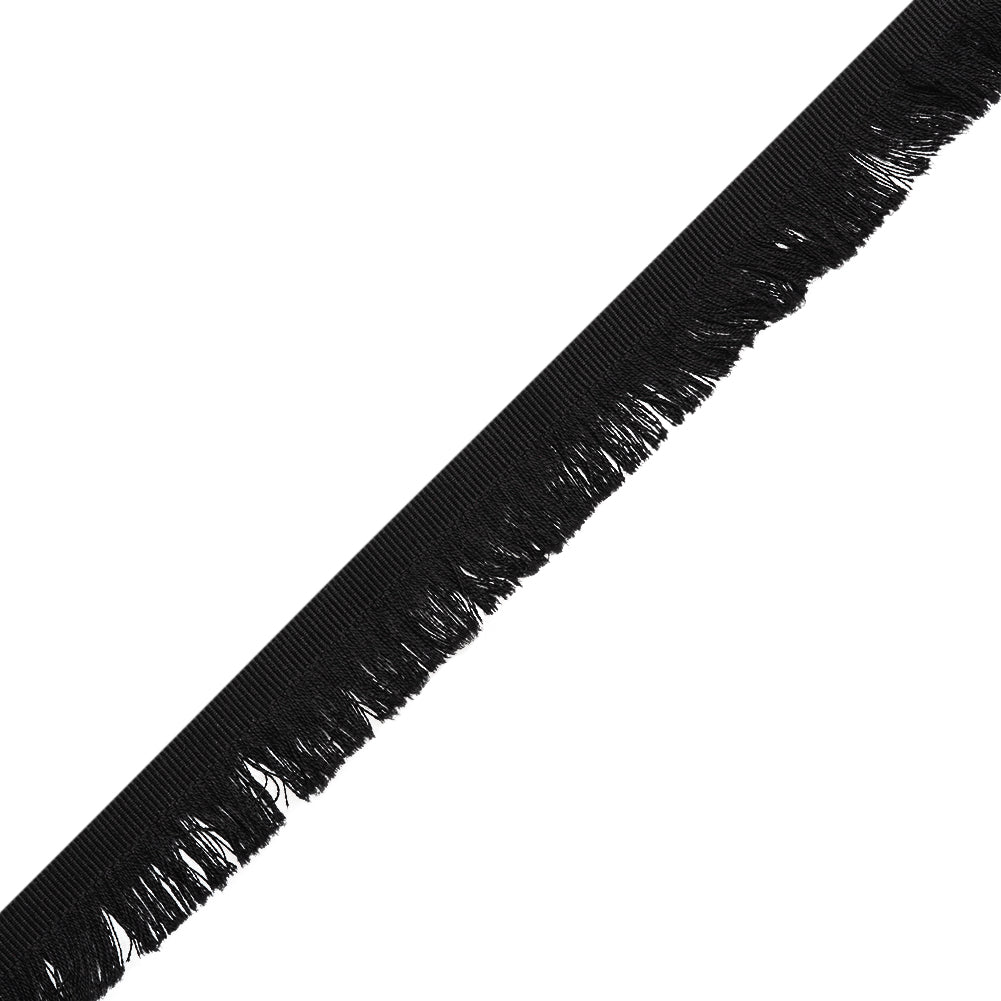 Cotton Grosgrain Ribbon with Fringe Made in Italy - 0.875" - Black Folded