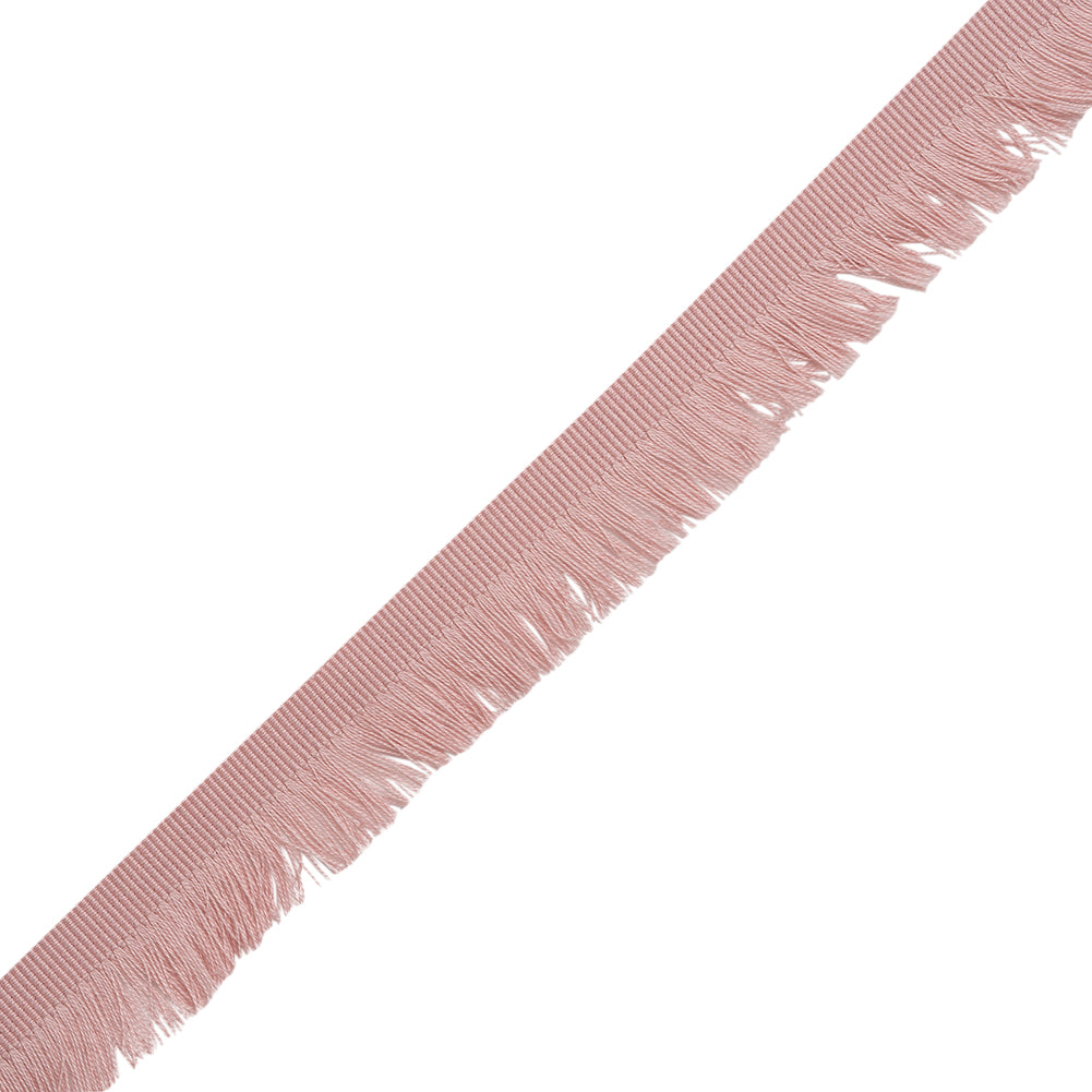Cotton Grosgrain Ribbon with Fringe Made in Italy - 0.875" - Pink Folded