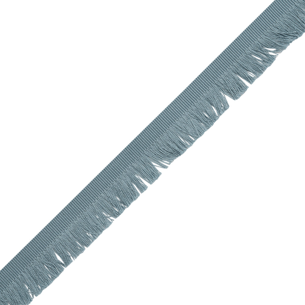 Cotton Grosgrain Ribbon with Fringe Made in Italy - 0.875" - Light Blue Folded