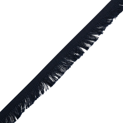 Cotton Grosgrain Ribbon with Fringe Made in Italy - 0.875" - Navy Folded