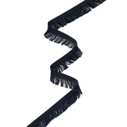 Cotton Grosgrain Ribbon with Fringe Made in Italy - 0.875" - Navy