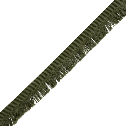Cotton Grosgrain Ribbon with Fringe Made in Italy - 0.875" - Olive Green Folded