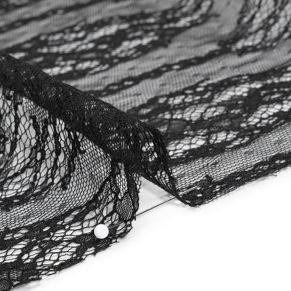 Raschel Lace with Finished Edges - Black Floral Lozenges - Deadstock
