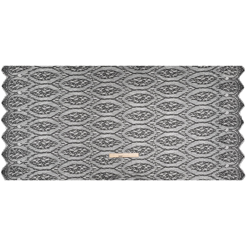 Raschel Lace with Finished Edges - Black Floral Lozenges - Deadstock