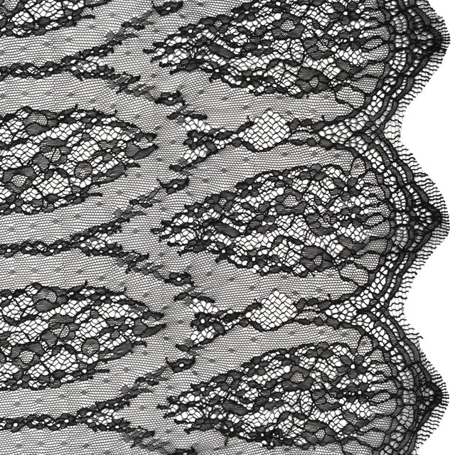 Raschel Lace with Finished Edges - Black Floral Lozenges - Deadstock