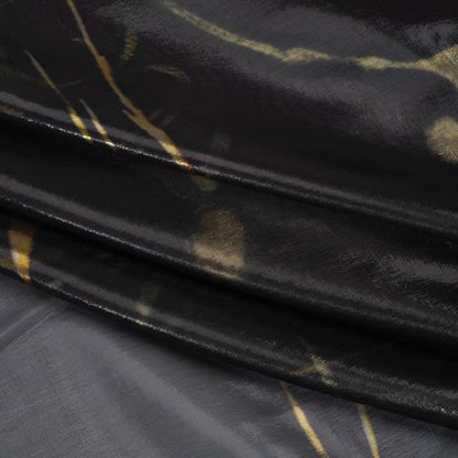 Metallic Silk Lame - Black, Silver and Gold Classical Swirls - Deadstock