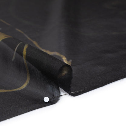 Metallic Silk Lame - Black, Silver and Gold Classical Swirls - Deadstock