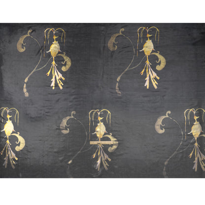 Metallic Silk Lame - Black, Silver and Gold Classical Swirls - Deadstock