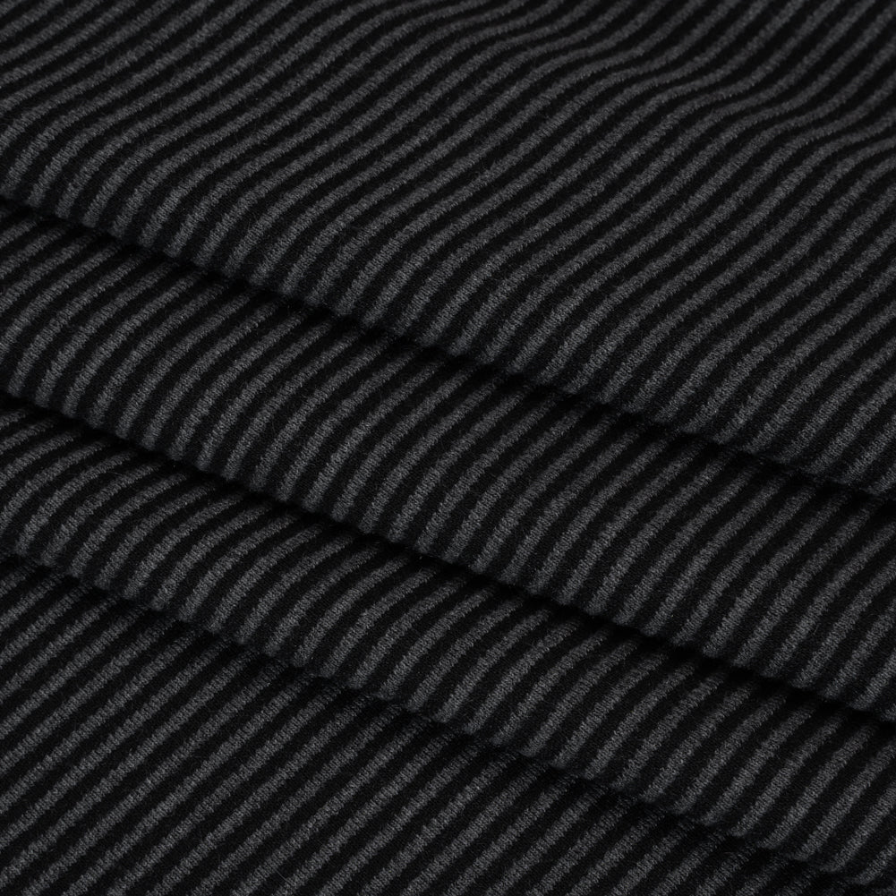 Polyester and Rayon Textured Double Knit - Black and Charcoal Ribbed Stripes - Deadstock