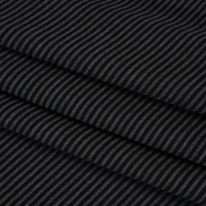 Polyester and Rayon Textured Double Knit - Black and Charcoal Ribbed Stripes - Deadstock