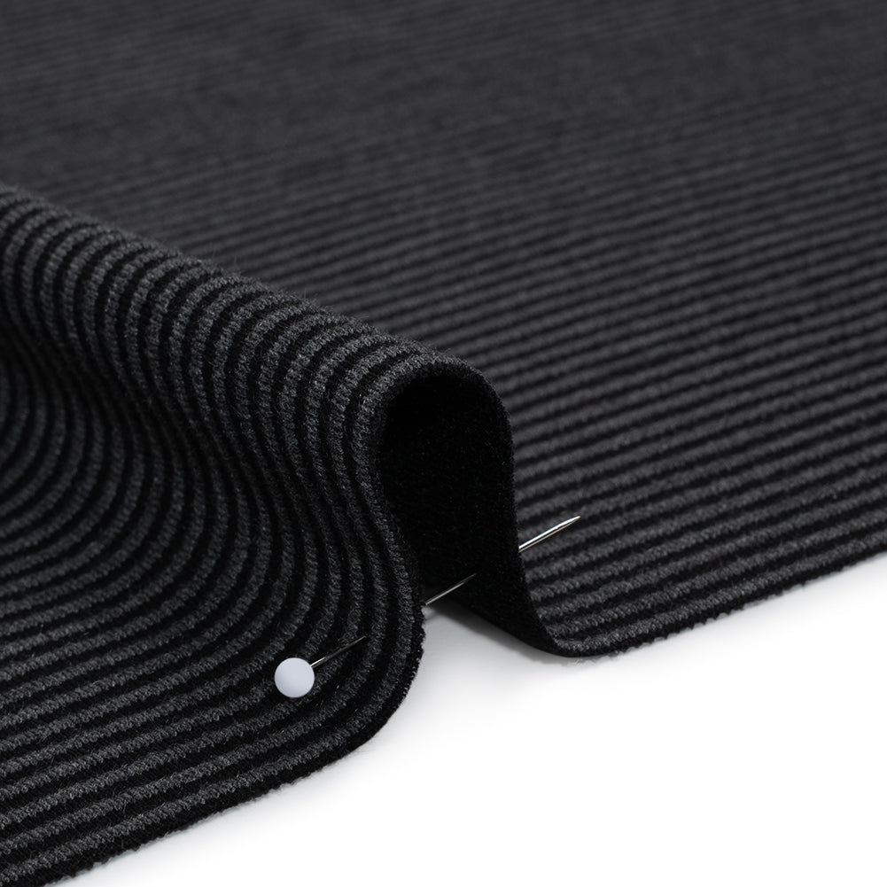 Polyester and Rayon Textured Double Knit - Black and Charcoal Ribbed Stripes - Deadstock