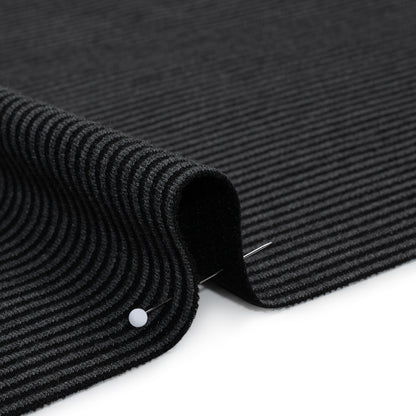 Polyester and Rayon Textured Double Knit - Black and Charcoal Ribbed Stripes - Deadstock