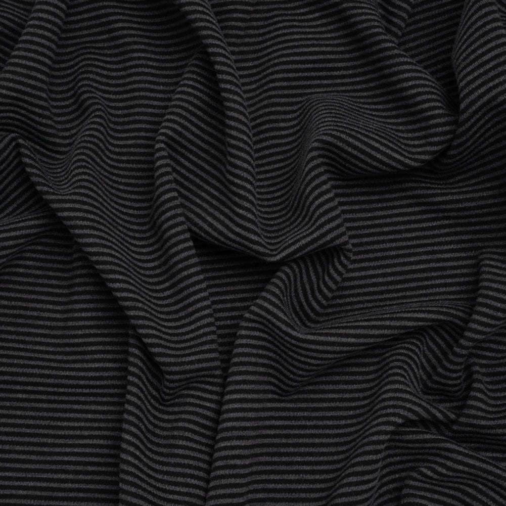 Polyester and Rayon Textured Double Knit - Black and Charcoal Ribbed Stripes - Deadstock