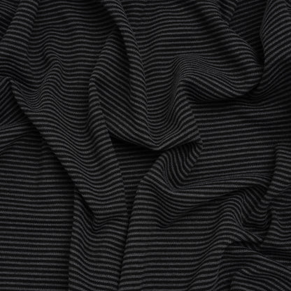 Polyester and Rayon Textured Double Knit - Black and Charcoal Ribbed Stripes - Deadstock