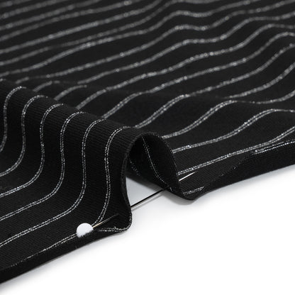 Stretch Rayon Jersey - Black and Metallic Silver Stripes - Deadstock