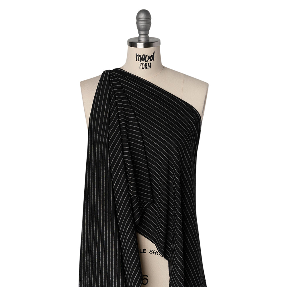 Stretch Rayon Jersey - Black and Metallic Silver Stripes - Deadstock