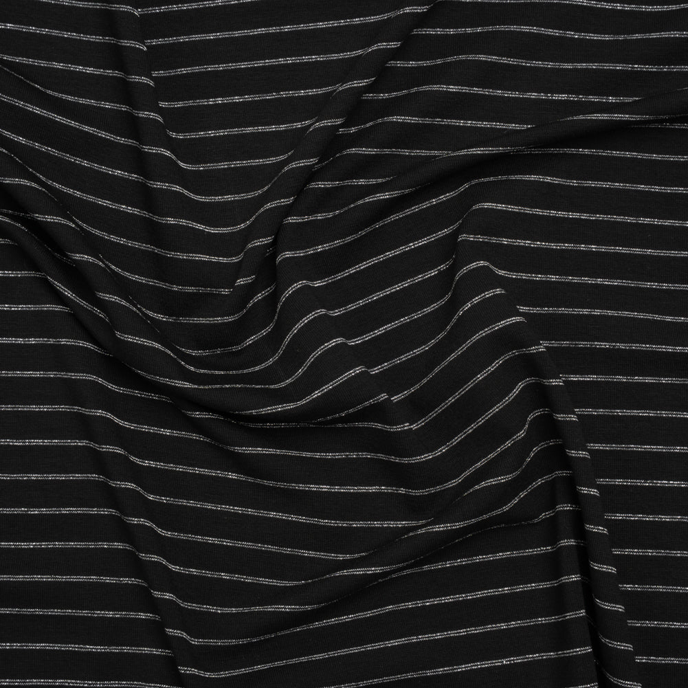 Stretch Rayon Jersey - Black and Metallic Silver Stripes - Deadstock