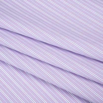 Cotton Twill Shirting - Light Purple, White and Blue Stripes - Deadstock