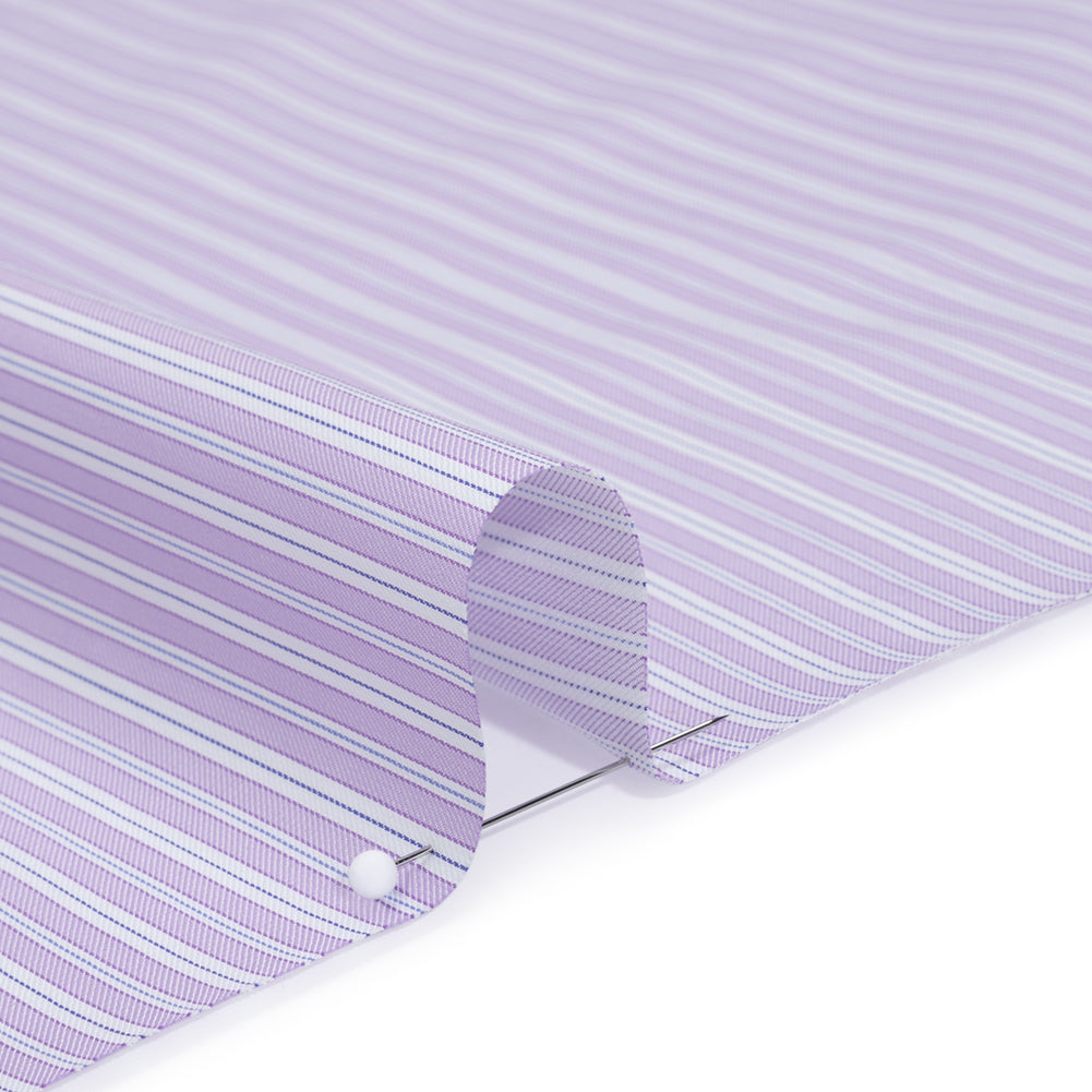 Cotton Twill Shirting - Light Purple, White and Blue Stripes - Deadstock