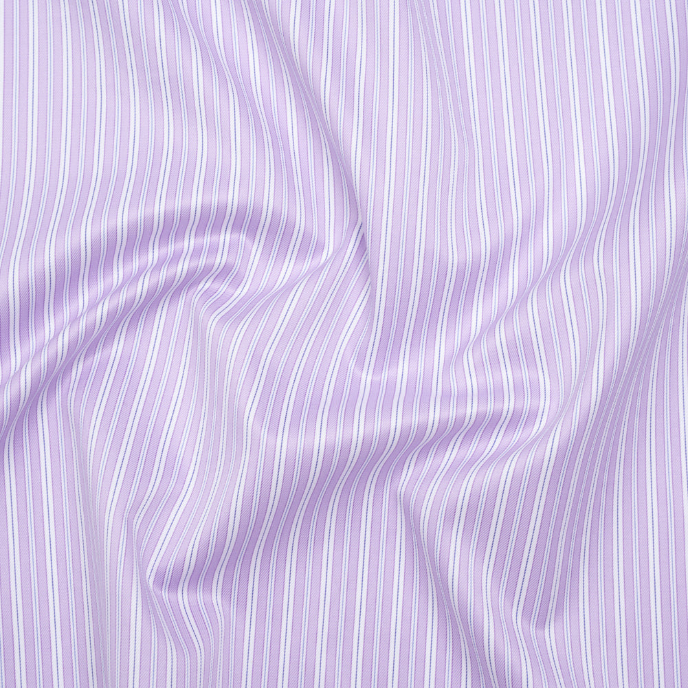 Cotton Twill Shirting - Light Purple, White and Blue Stripes - Deadstock