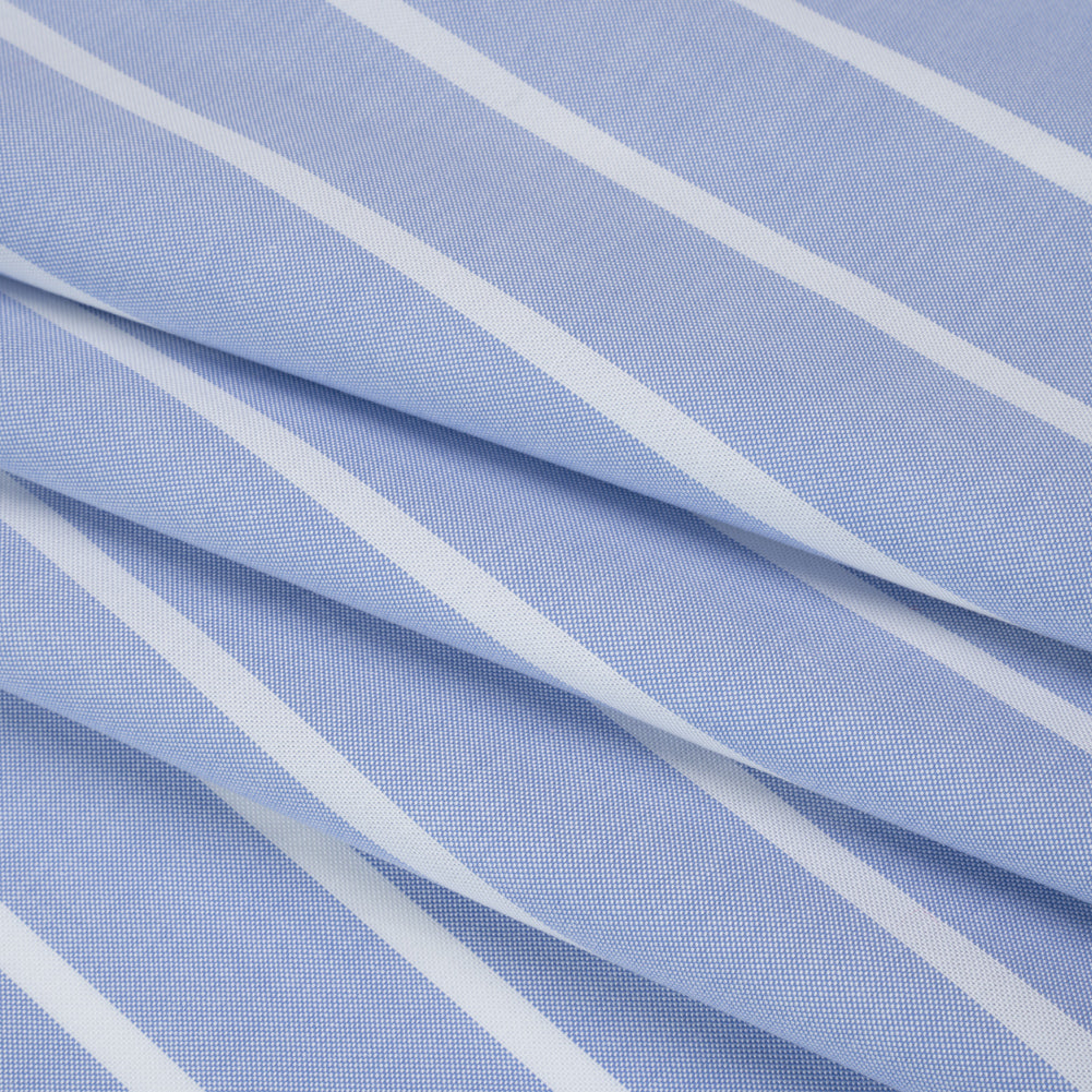 Cotton Oxford Shirting - Light Blue and White Wide Stripes - Designer Deadstock